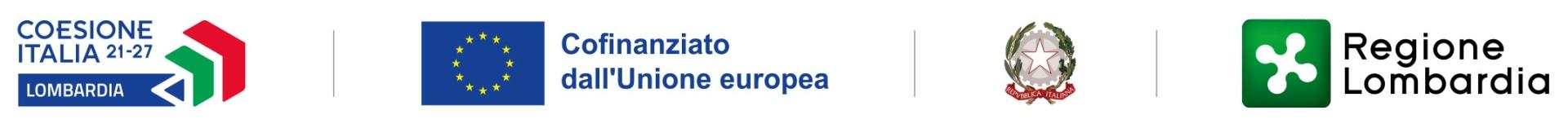 Loghi Unione Europea, Repubblica Italiana, Regione Lombardia e Programma Coesione Italia 21-27