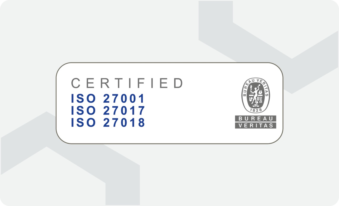 Emblemi delle certificazioni ISO 27001, 27017 e 27018